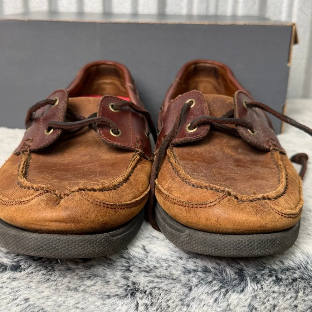Bass Harry II Boat Shoes Mens 9.5 M Brown Leather Lace Up Moccasins